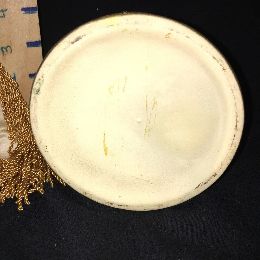 Vintage Gold Porcelain Cherub Hinged Trinket Box Large 7 Inches